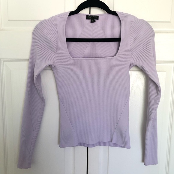 Rag & Bone New York Lilac Purple Asher Rib Long Sleeve Square Neck Top Size S - Picture 3 of 9
